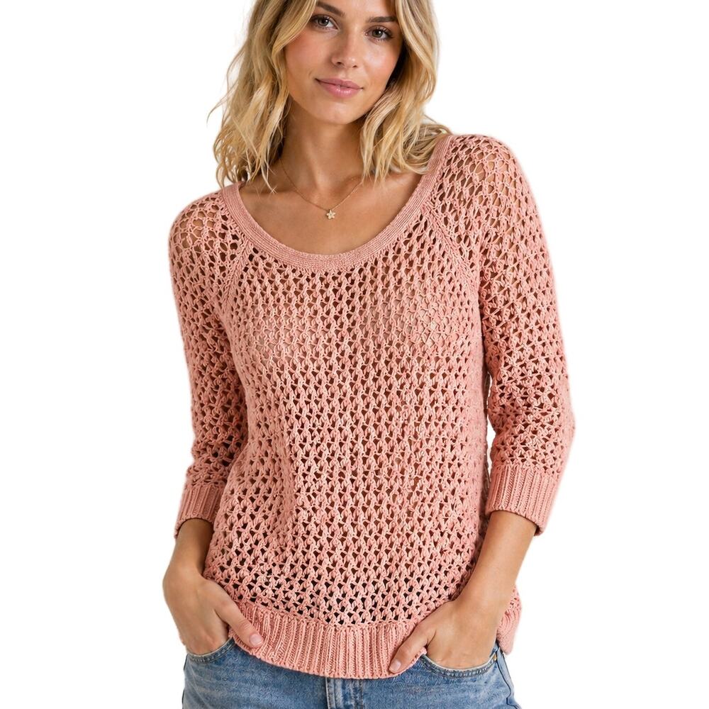 American Eagle Crochet Sweater XL Pink Open Knit Lightweight Pullover - Picture 10 of 10
